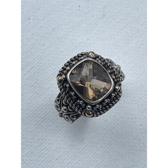 Vintage 18k Gold Sterling Silver Smokey Quartz Ring - Size 9.5 - Picture 2 of 7